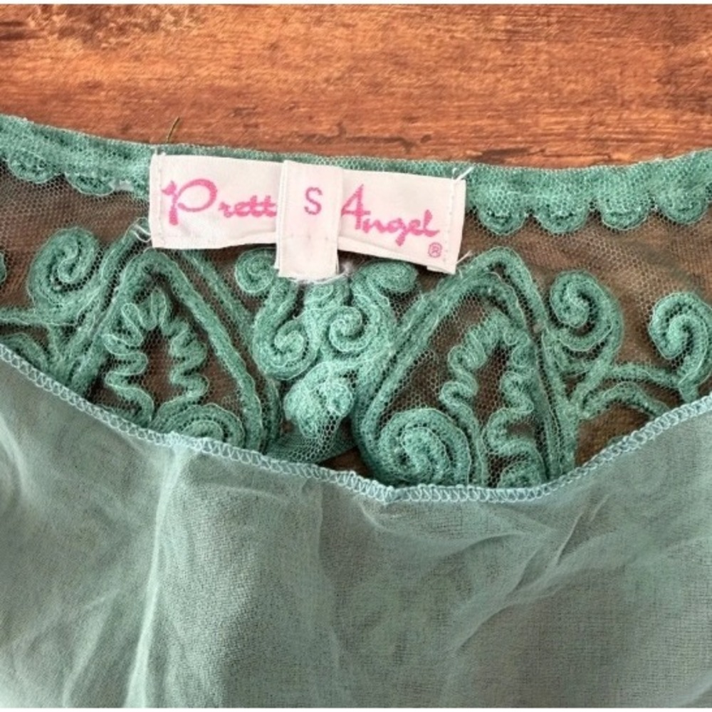 Pretty Angel Embroidered Sheer Vest Women Small Teal Green Boho Layering - Picture 4 of 4
